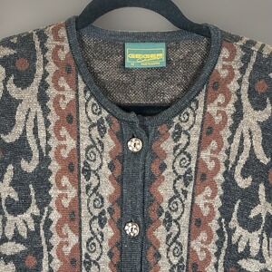 GEIGER Austria Cardigan Sweater Womens 100% Wool Button Up Size 42 Brown